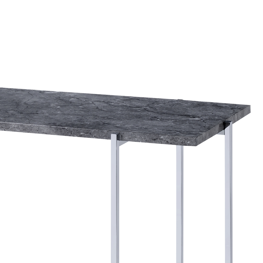Contemporary Marble Top Sofa Table With Trestle Base , Gray And Silver- Saltoro Sherpi