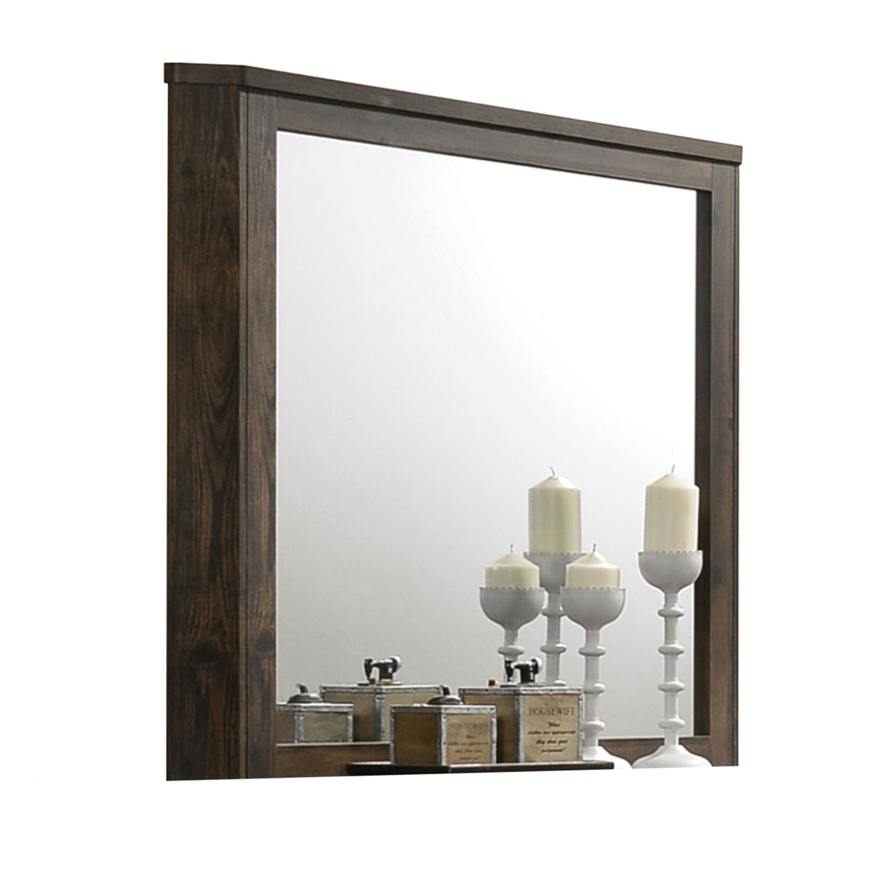 Transitional Style Wooden Decorative Mirror With Grooved Panels, Brown- Saltoro Sherpi