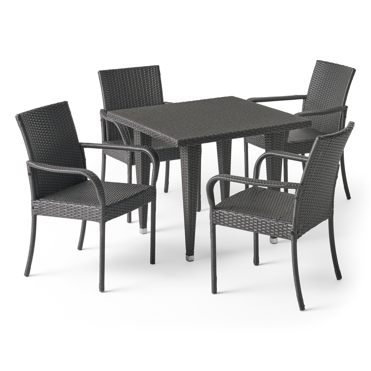 Mumford Outdoor Contemporary 4 Seater Wicker Dining Set - Gray