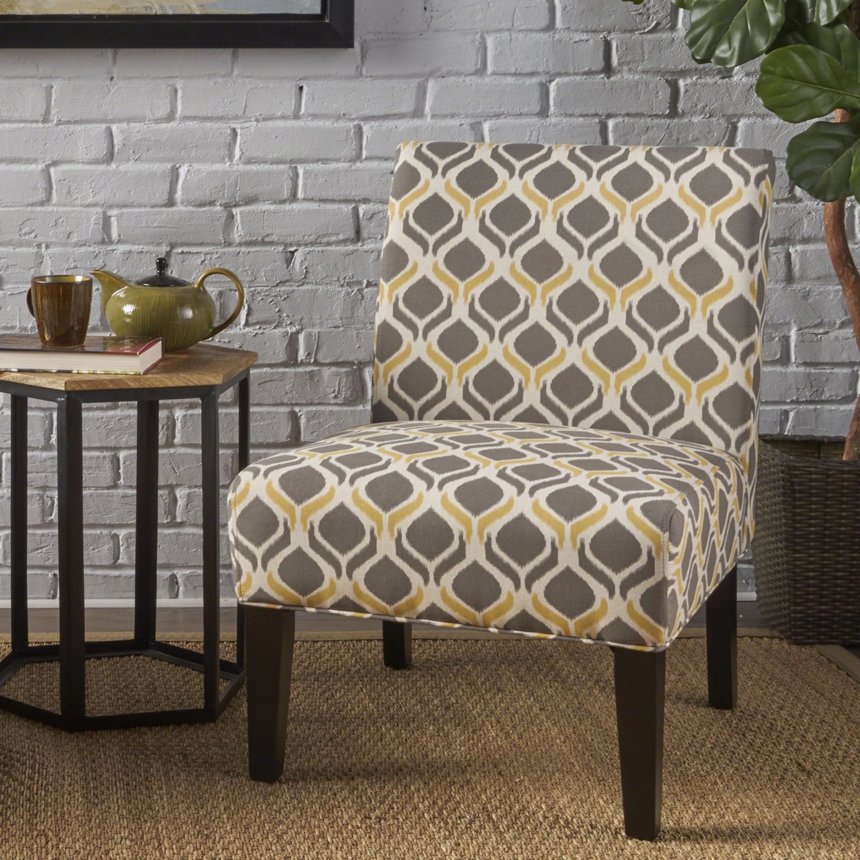 Kassi Fabric Dining Chair - Yellow + Gray, Single