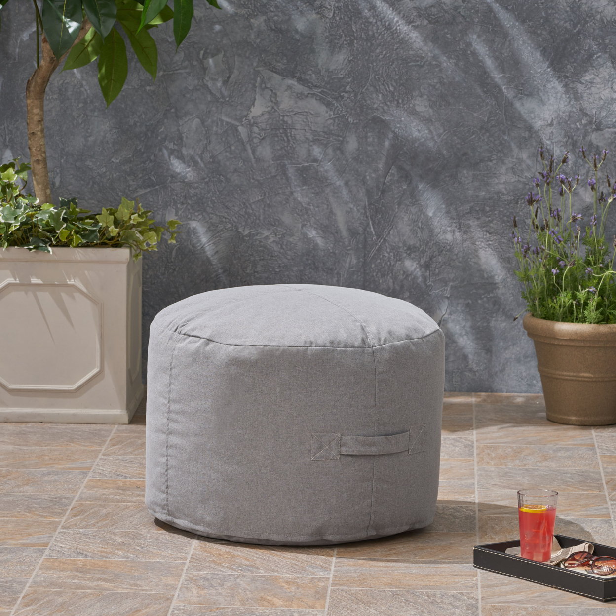 Crystal Cay Outdoor Water Resistant 2' Ottoman Pouf - Charcoal