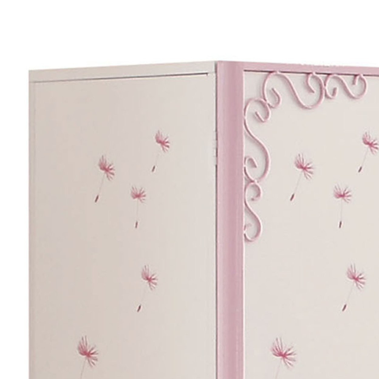 Metal Armoire With Butterfly Handle And Dandelions, White And Purple- Saltoro Sherpi
