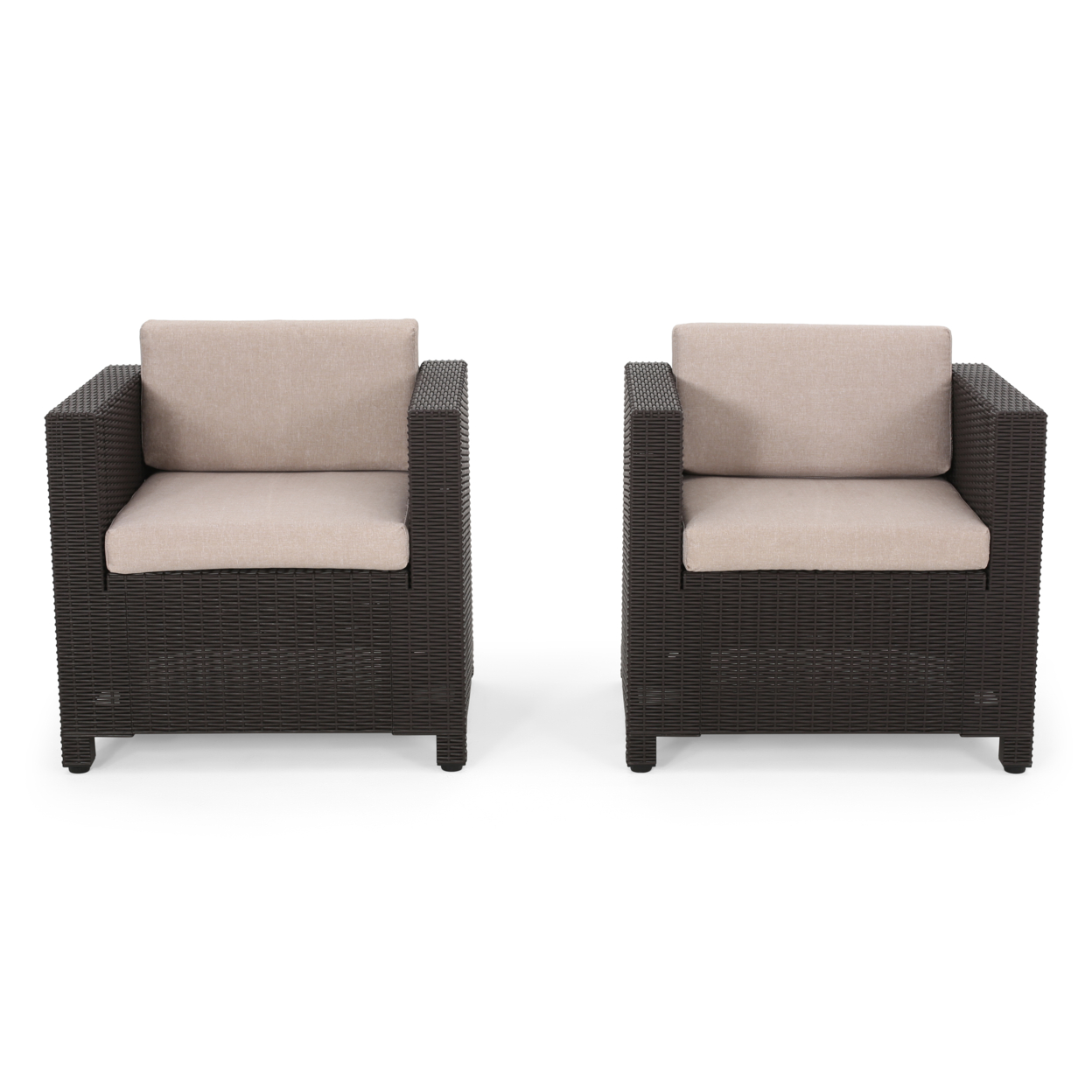 Odessa Outdoor Wicker Club Chair With Cushions (Set Of 2) - Dark Brown + Beige