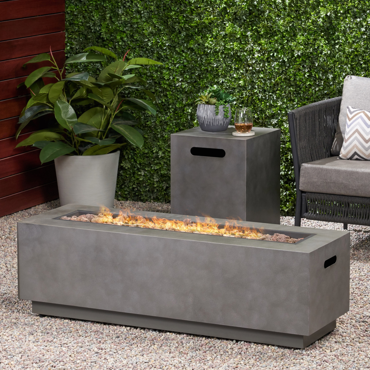 Hemmingway Outdoor Rectangular Fire Pit With Tank Holder - Concrete Finish
