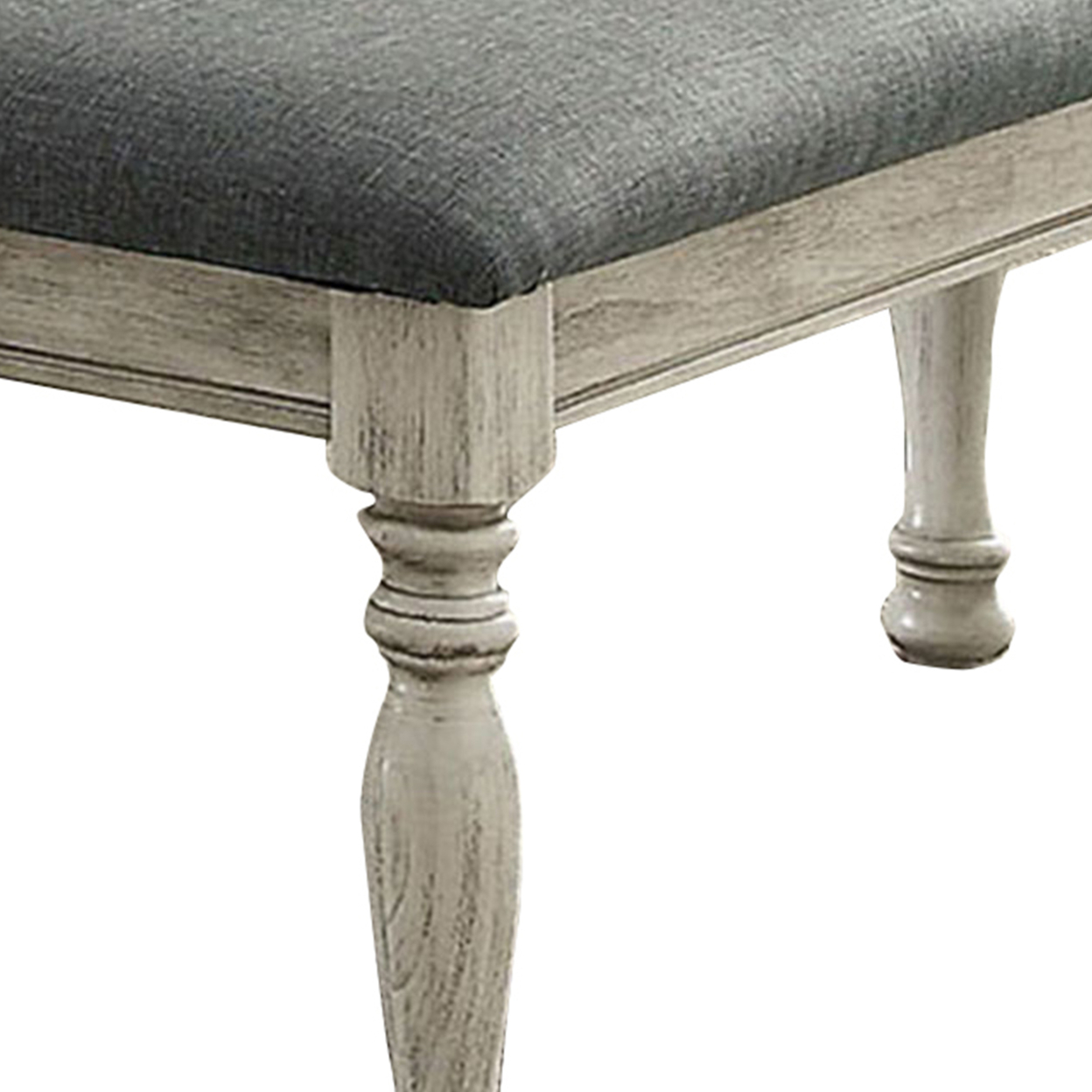 Transitional Fabric Upholstered Wooden Bench, Gray And White- Saltoro Sherpi