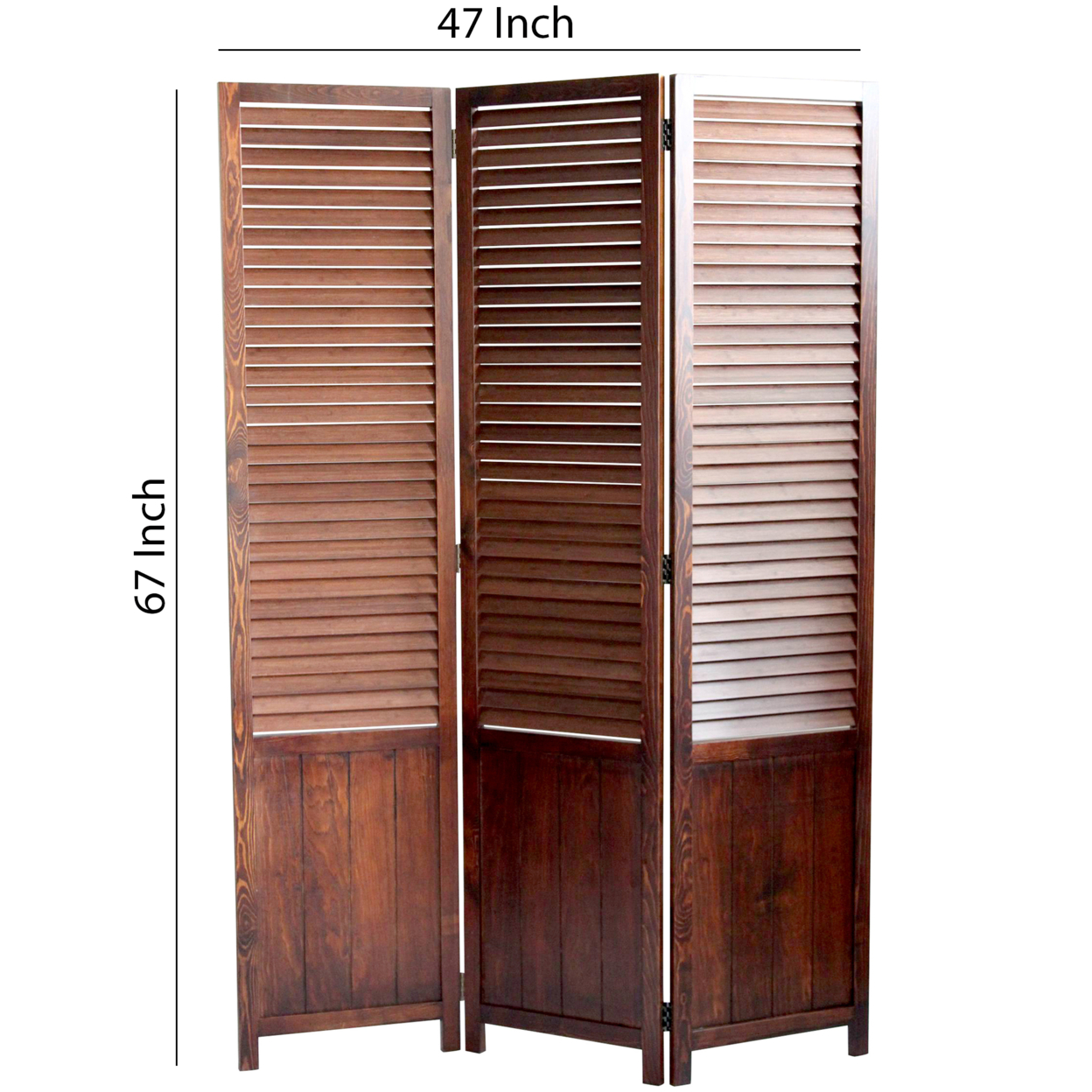 Traditional Foldable Wooden Shutter Screen With 3 Panels, Brown- Saltoro Sherpi