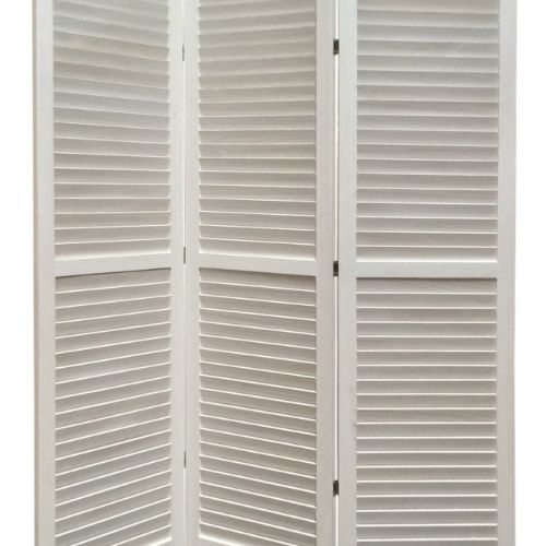 3 Panel Foldable Wooden Shutter Screen With Straight Legs, White- Saltoro Sherpi