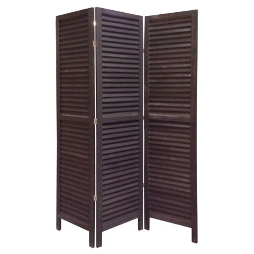 3 Panel Foldable Wooden Shutter Screen With Straight Legs, Black- Saltoro Sherpi