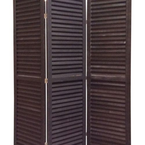3 Panel Foldable Wooden Shutter Screen With Straight Legs, Black- Saltoro Sherpi