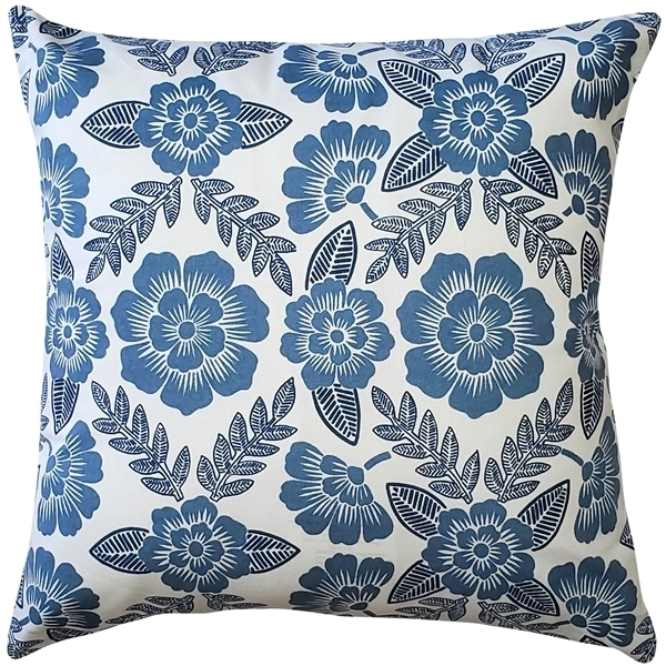 Pillow Decor - Avens Blue Floral Throw Pillow 17x17