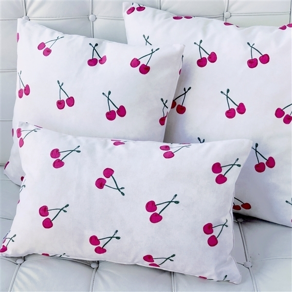 Pillow Decor - Cherry Rain Cotton Print Throw Pillow 20x20