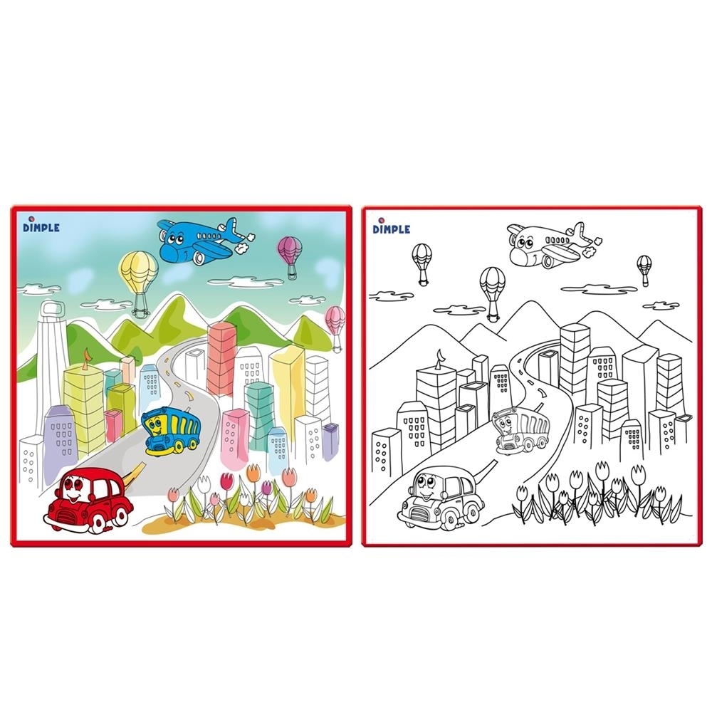 Dimple Washable Kids Coloring Play Mat With Bustling 'City Life' Design, Along With 12 Washable Markers Children's Learning Toys