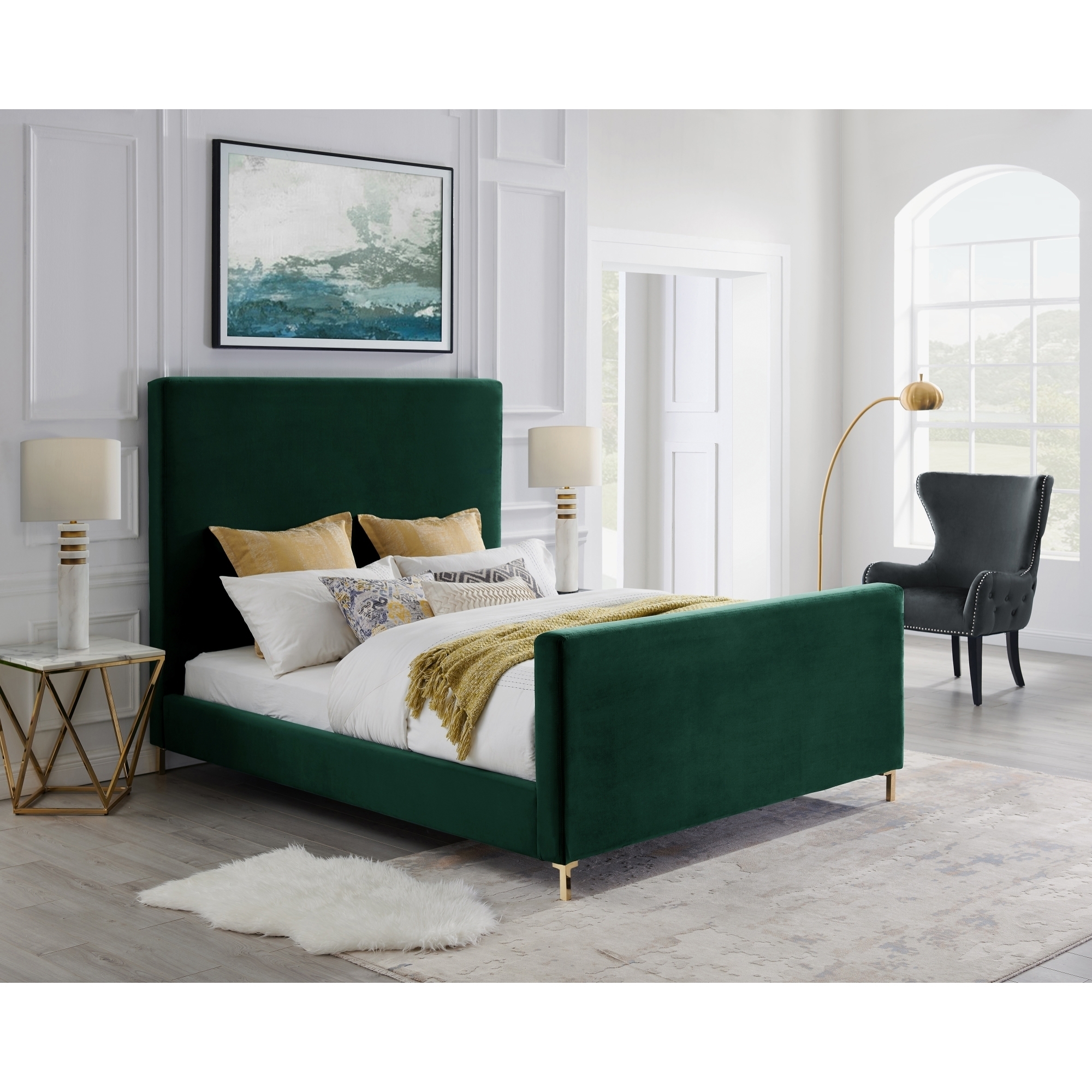 Kynthia Linen Bedframe-Queen Or King-Upholstered-Modern And Contemporary-Inspired Home - Hunter Green, King