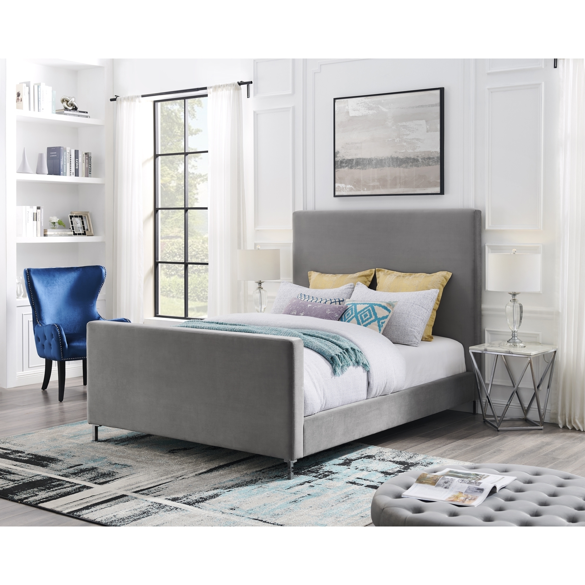 Kynthia Linen Bedframe-Queen Or King-Upholstered-Modern And Contemporary-Inspired Home - Denim, King