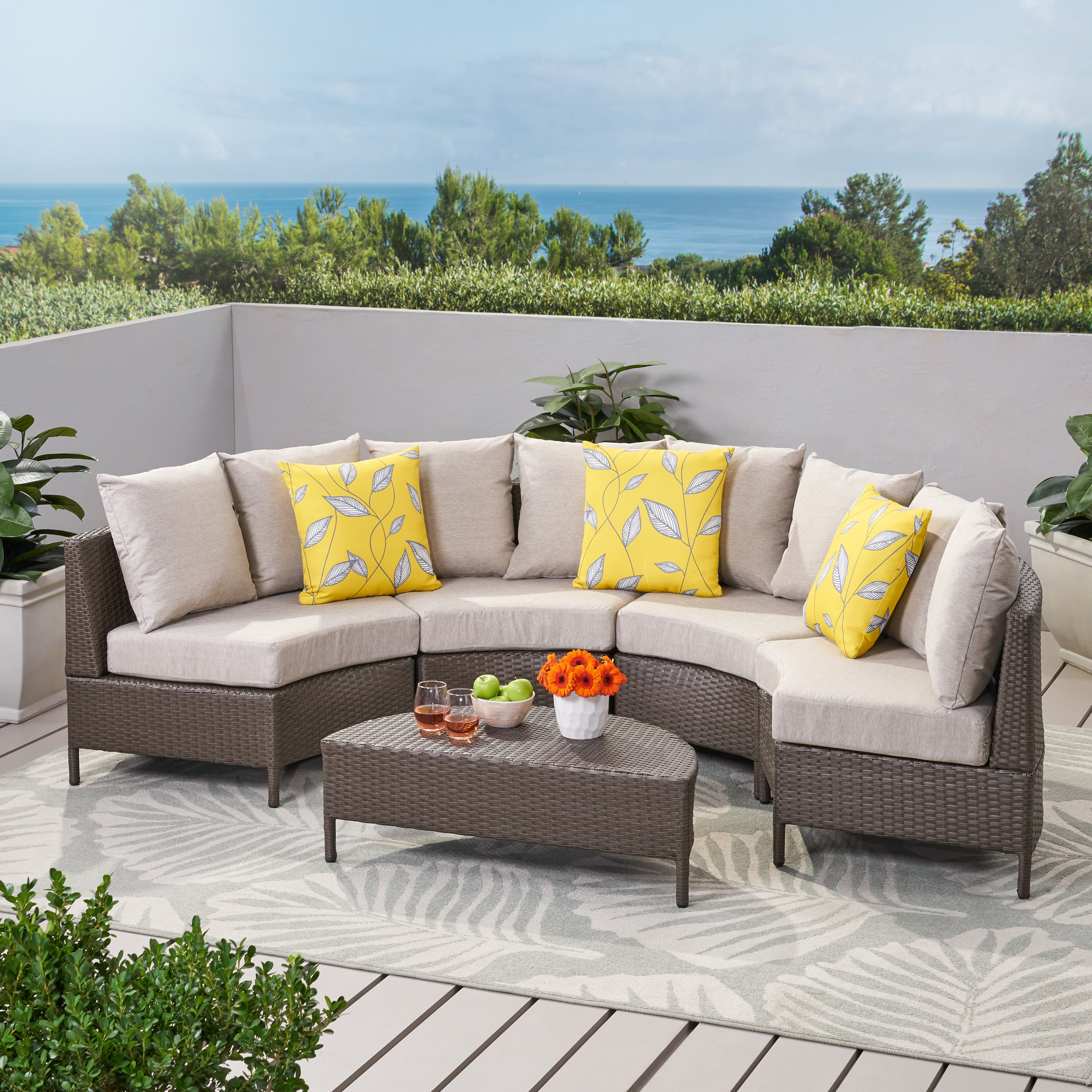 Alacati Outdoor 5-Piece Wicker Sofa Set With Water Resistant Cushions