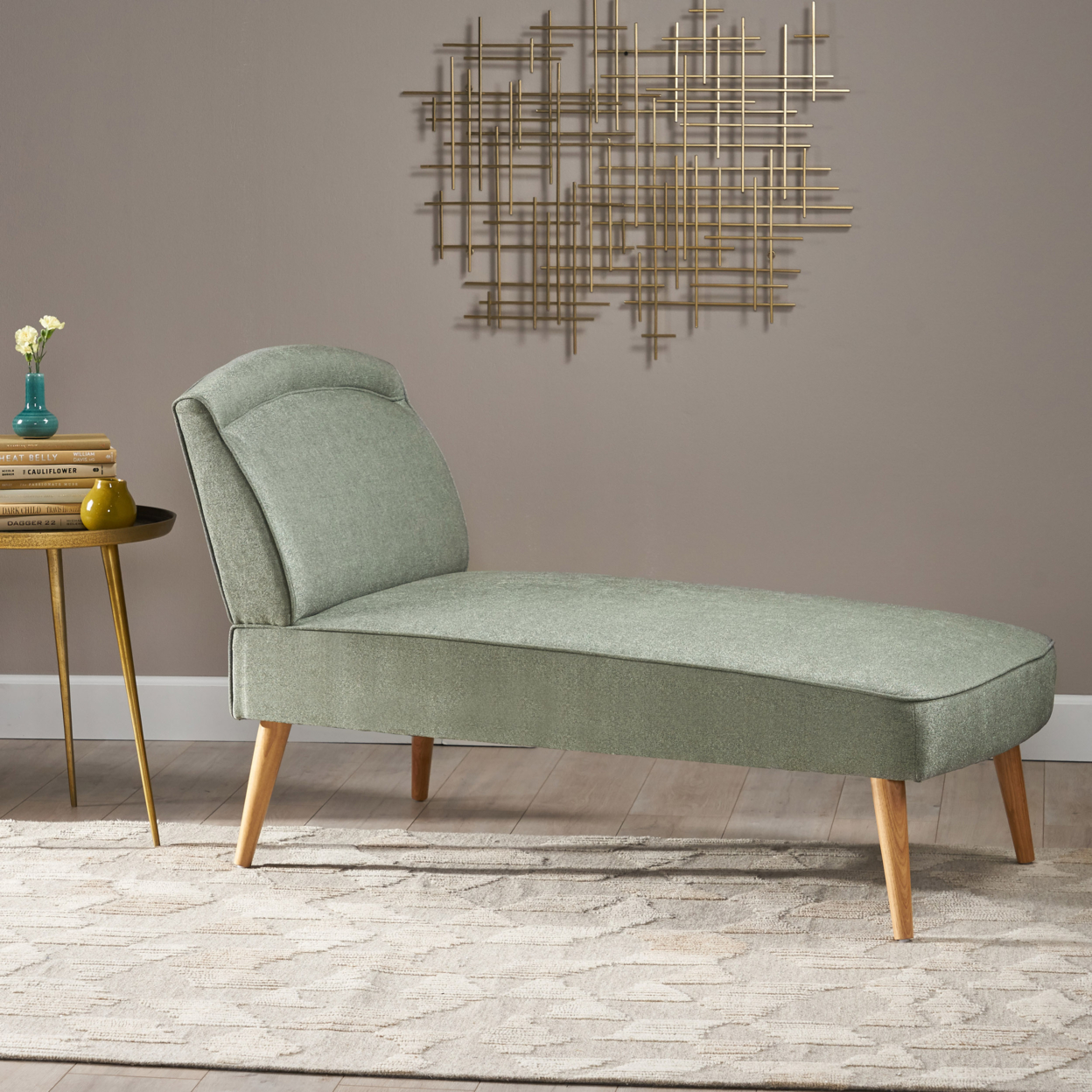 Jolie Mid Century Modern Fabric Chaise Lounge - Navy Blue