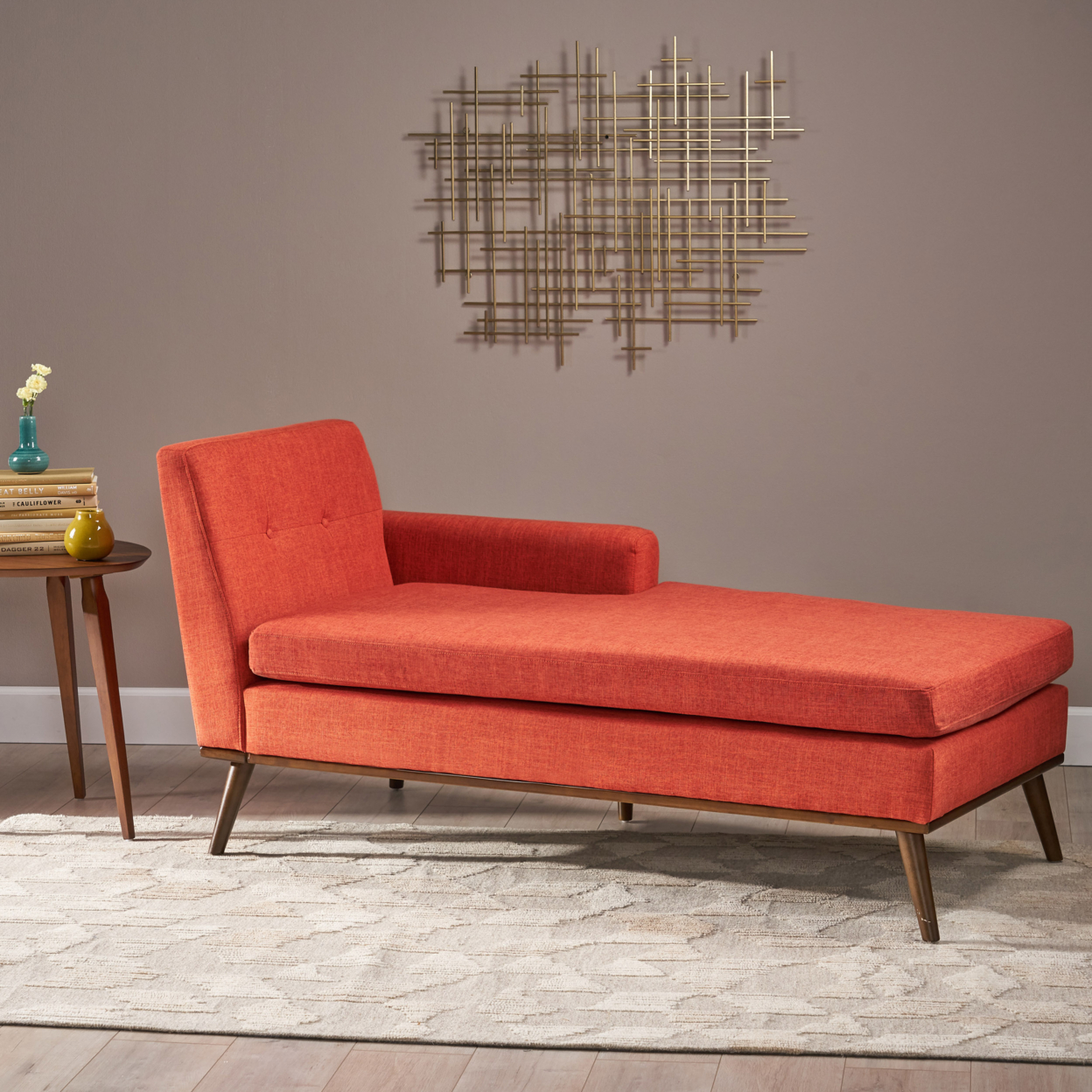 Sophia Mid-Century Modern Fabric Chaise Lounge - Muted Orange