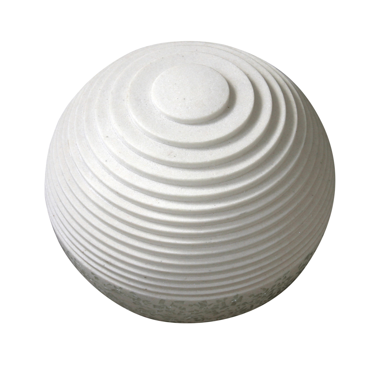 Contemporary Sandstone Polished Ball With Step Carved Lines, White- Saltoro Sherpi