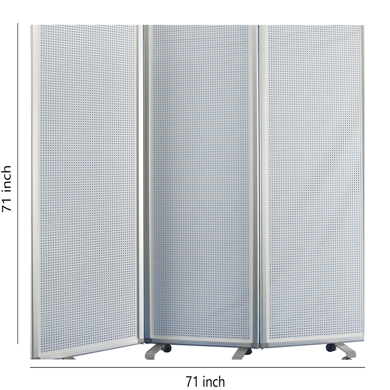 Accordion Style Metal 3 Panel Room Divider With Perforated Details, White- Saltoro Sherpi