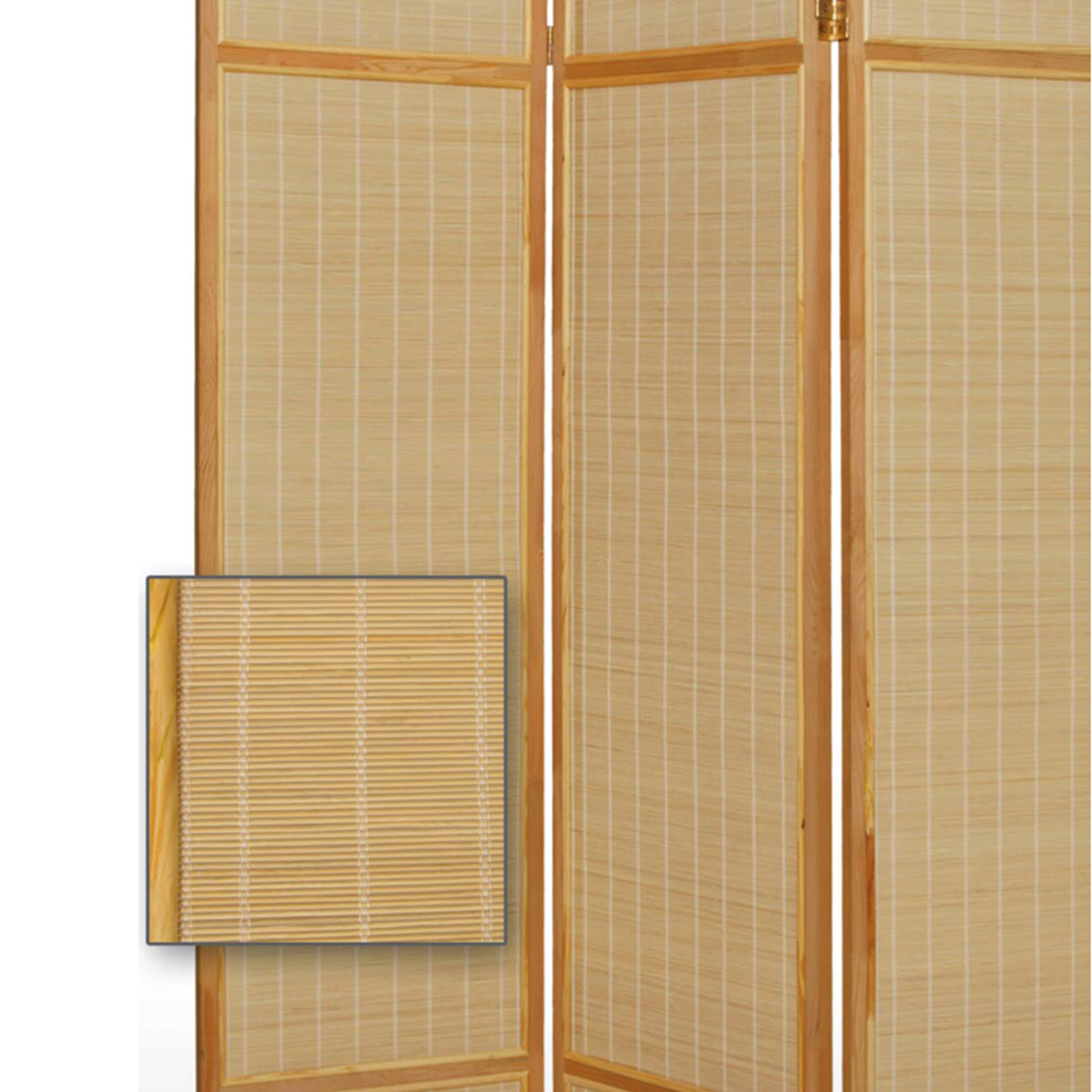 Wooden Frame 3 Panel Foldable Screen With Bamboo Straw Details, Brown- Saltoro Sherpi