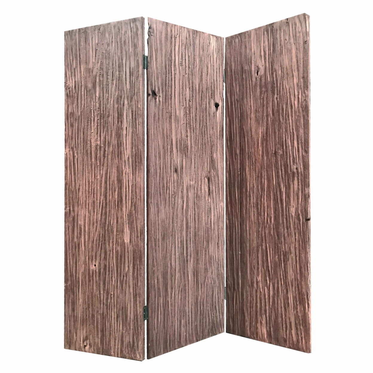 Textured And Bark Designed Wooden 3 Panel Room Divider , Natural Brown- Saltoro Sherpi