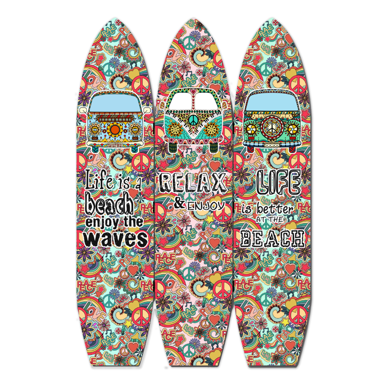 Beach Themed Surfboard Shaped 3 Panel Room Divider, Multicolor- Saltoro Sherpi