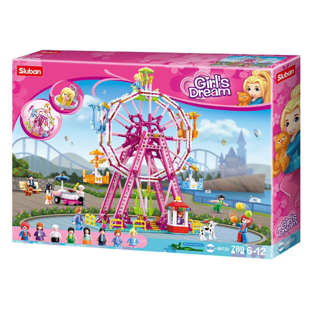 Sluban Kids Girls Dream Ferris Wheel 789 Pc Building Blocks For Kids, Colorful 3D Stackable Toys