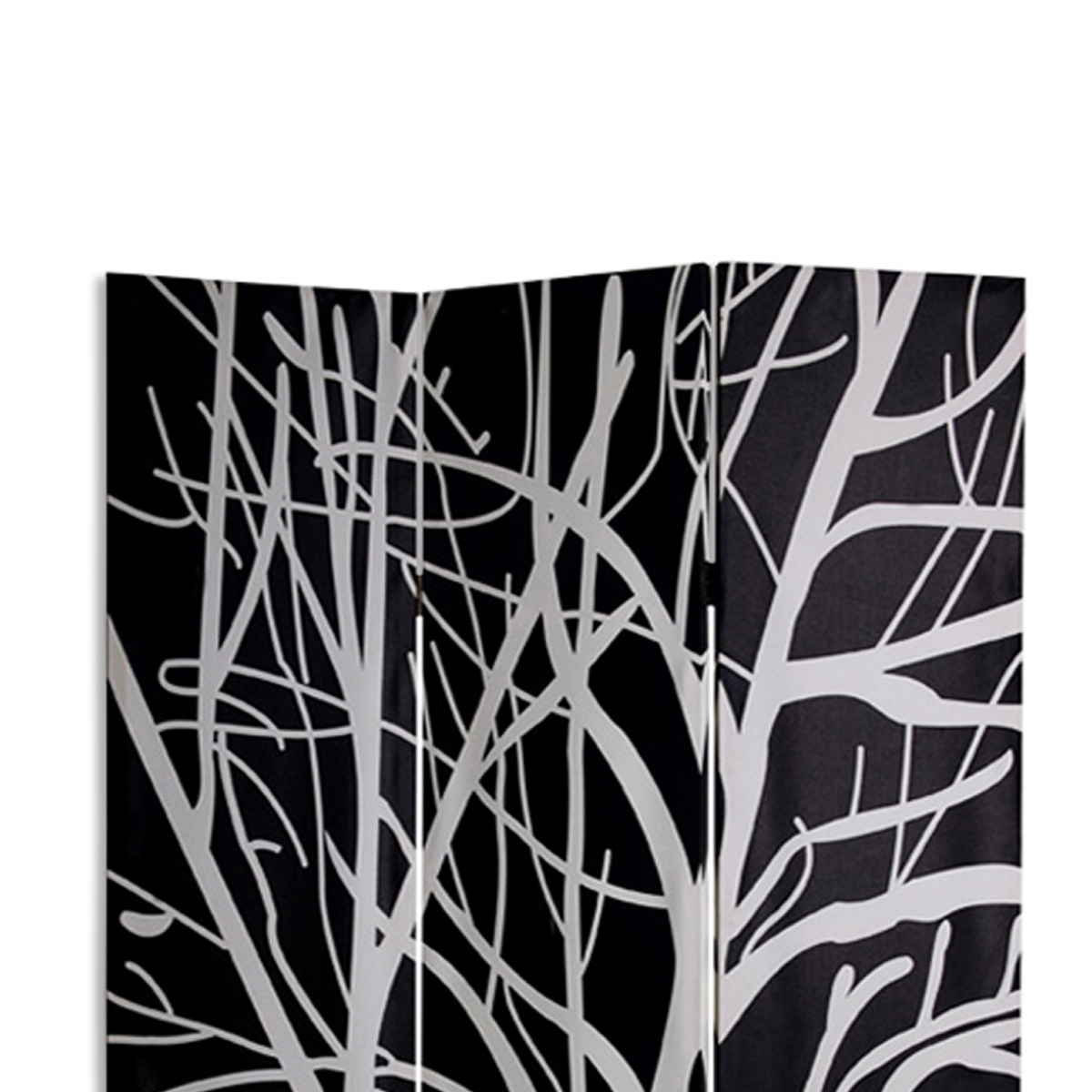 3 Panel Canvas Room Divider With Branch Pattern, Black And White- Saltoro Sherpi