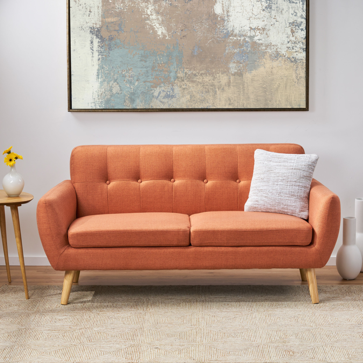 Joseline Mid Century Modern Petite Fabric Sofa - Burnt Orange
