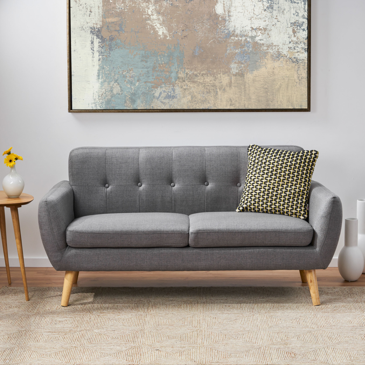 Joseline Mid Century Modern Petite Fabric Sofa - Burnt Orange