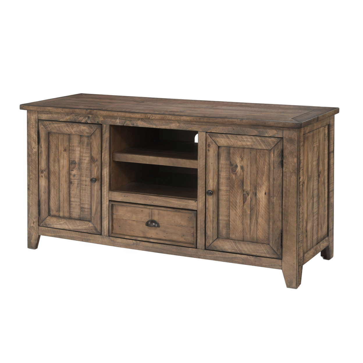 Coastal Style Wooden TV Stand With 2 Cabinets And 1 Drawer, Brown- Saltoro Sherpi