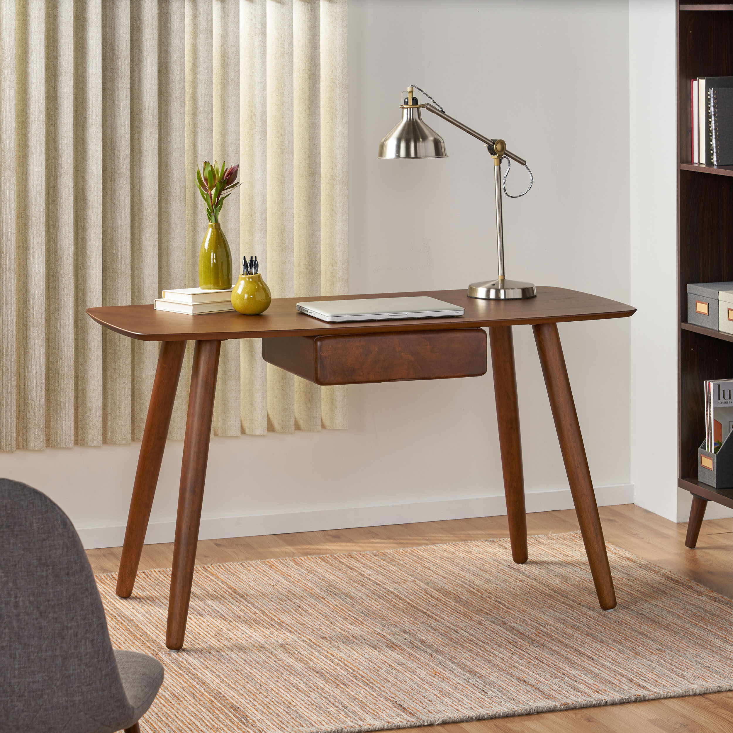 Kidman Wood Study Table With Faux Wood Overlay - Walnut