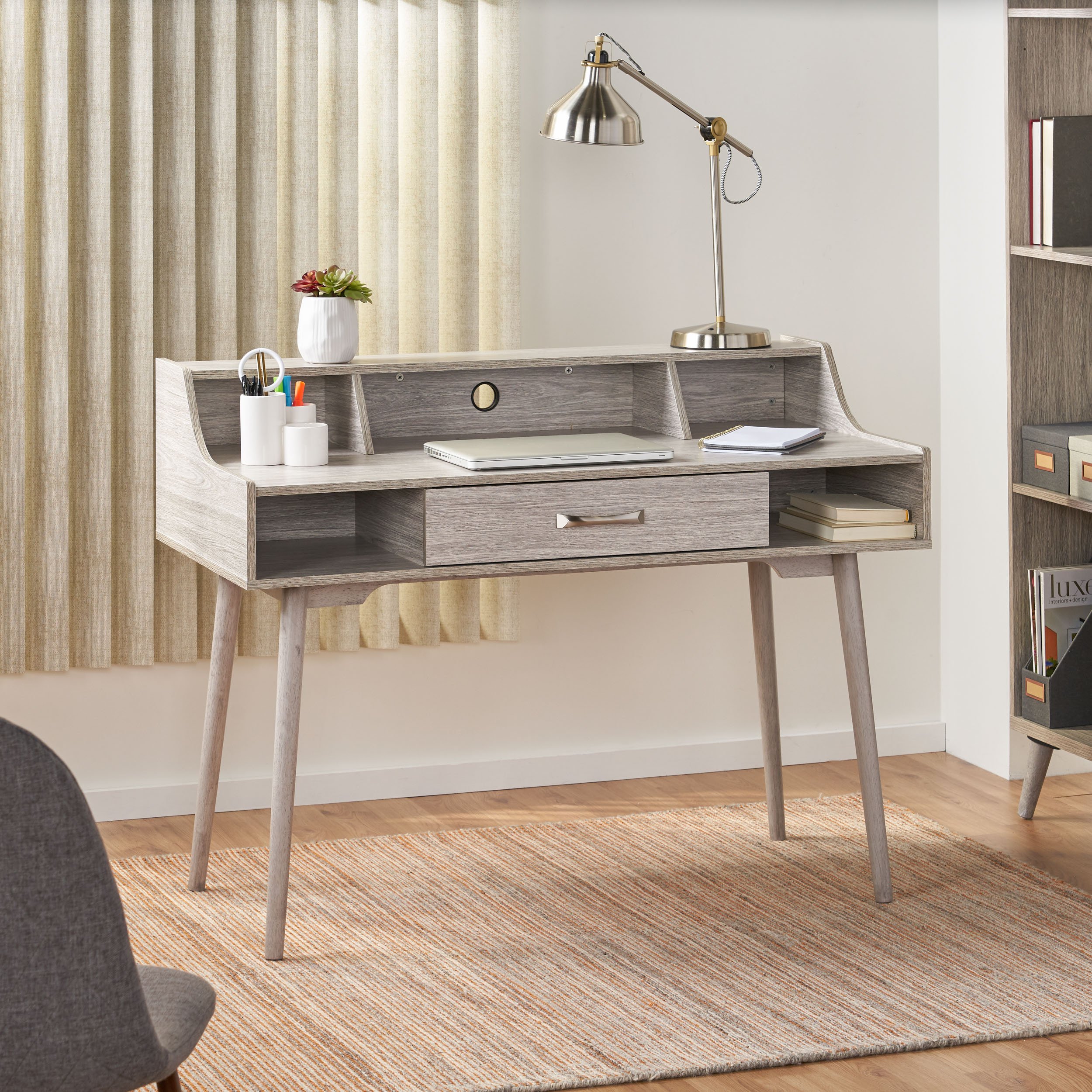 Belinda Mid Century Modern Finished Fiberboard Home Office Desk - Gray Oak