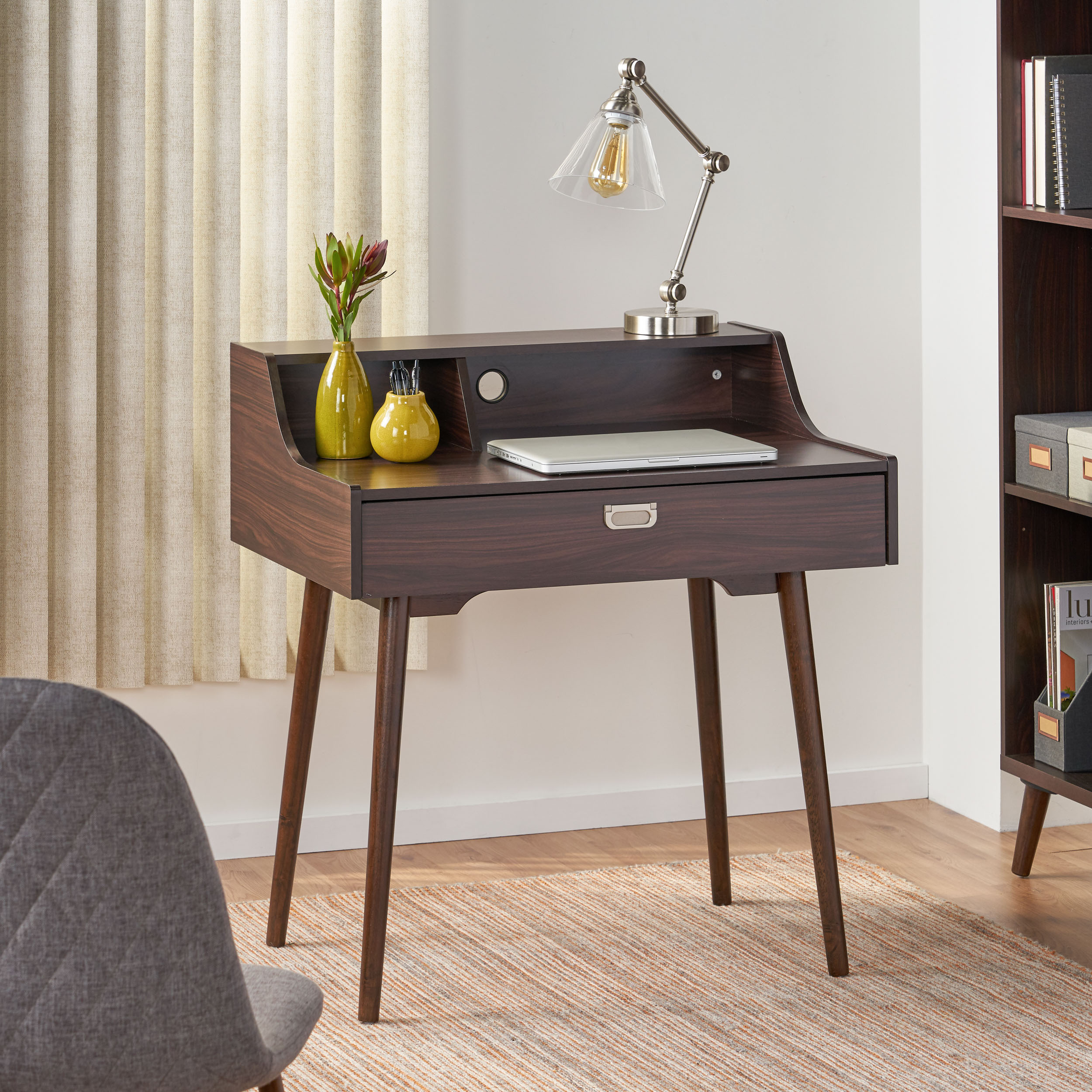 Elyse Mid Century Modern Finished Fiberboard Home Office Desk - Wenge