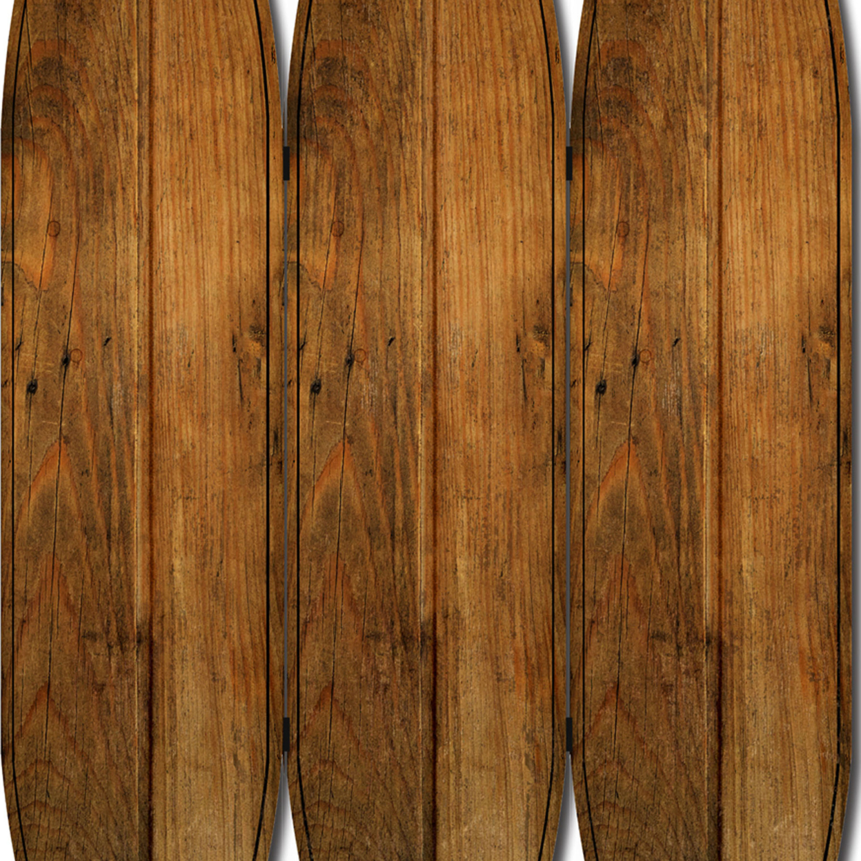 Plank Style Surfboard Shaped 3 Panel Wooden Room Divider, Brown- Saltoro Sherpi