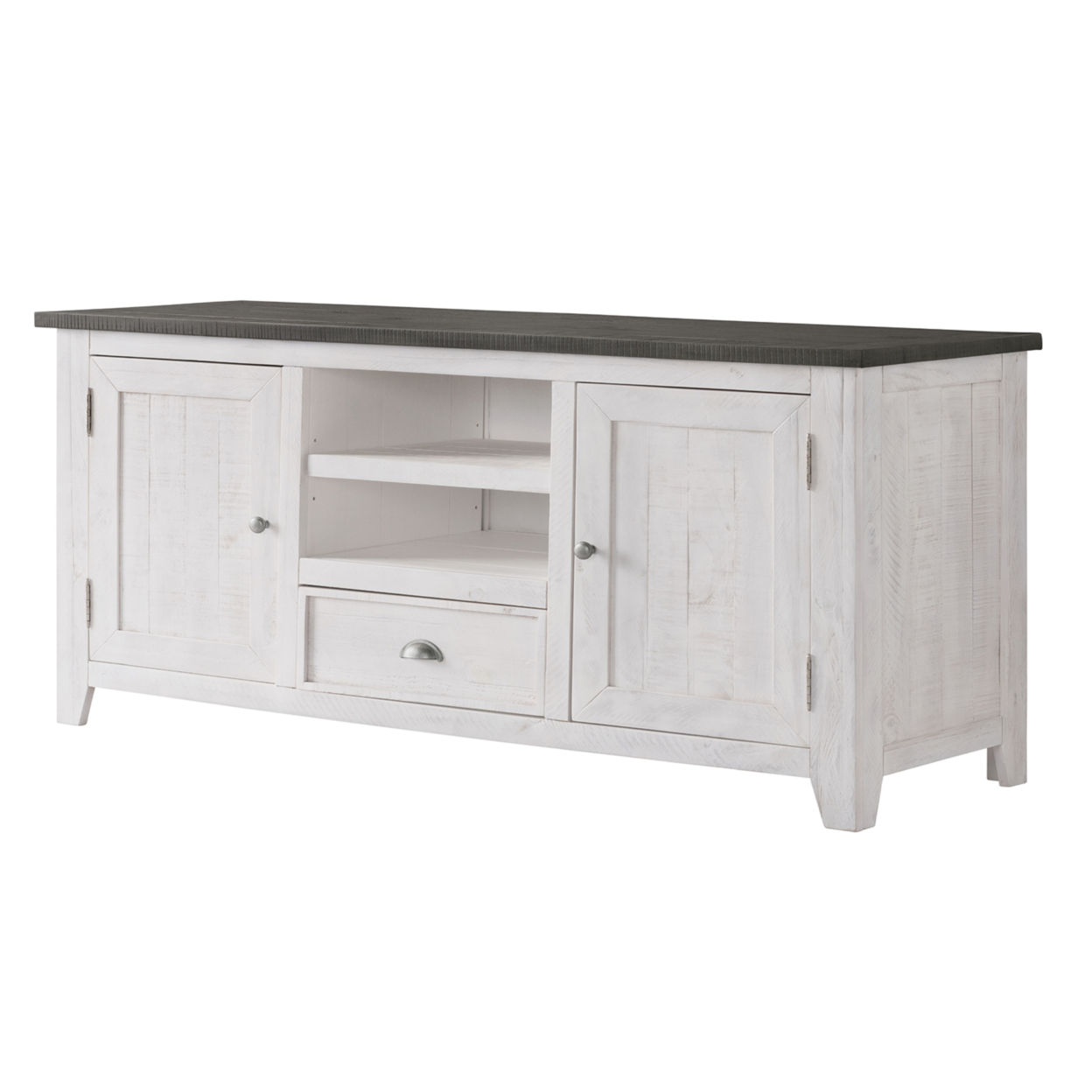 Coastal Wooden TV Stand With 2 Cabinets And 1 Drawer, White And Gray- Saltoro Sherpi