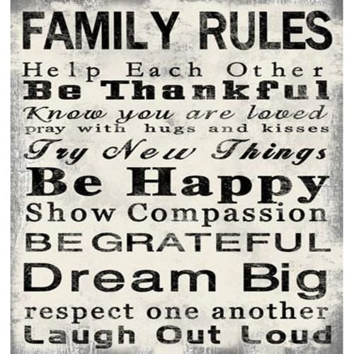 High Quality Canvas Print With Family Rules Quotes, Black & White- Saltoro Sherpi