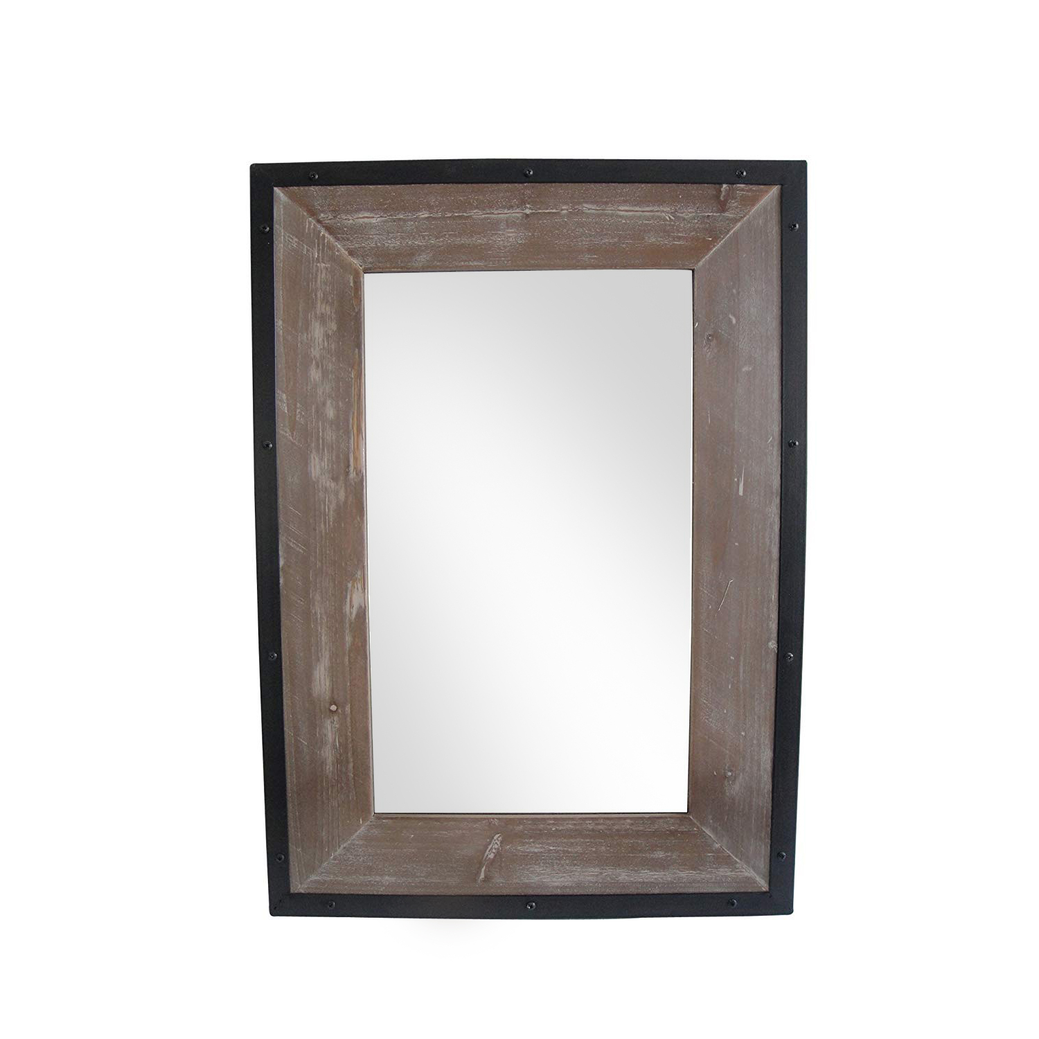 Transitional Mirror With Wooden Framing And Metal Outline, Black & Brown- Saltoro Sherpi