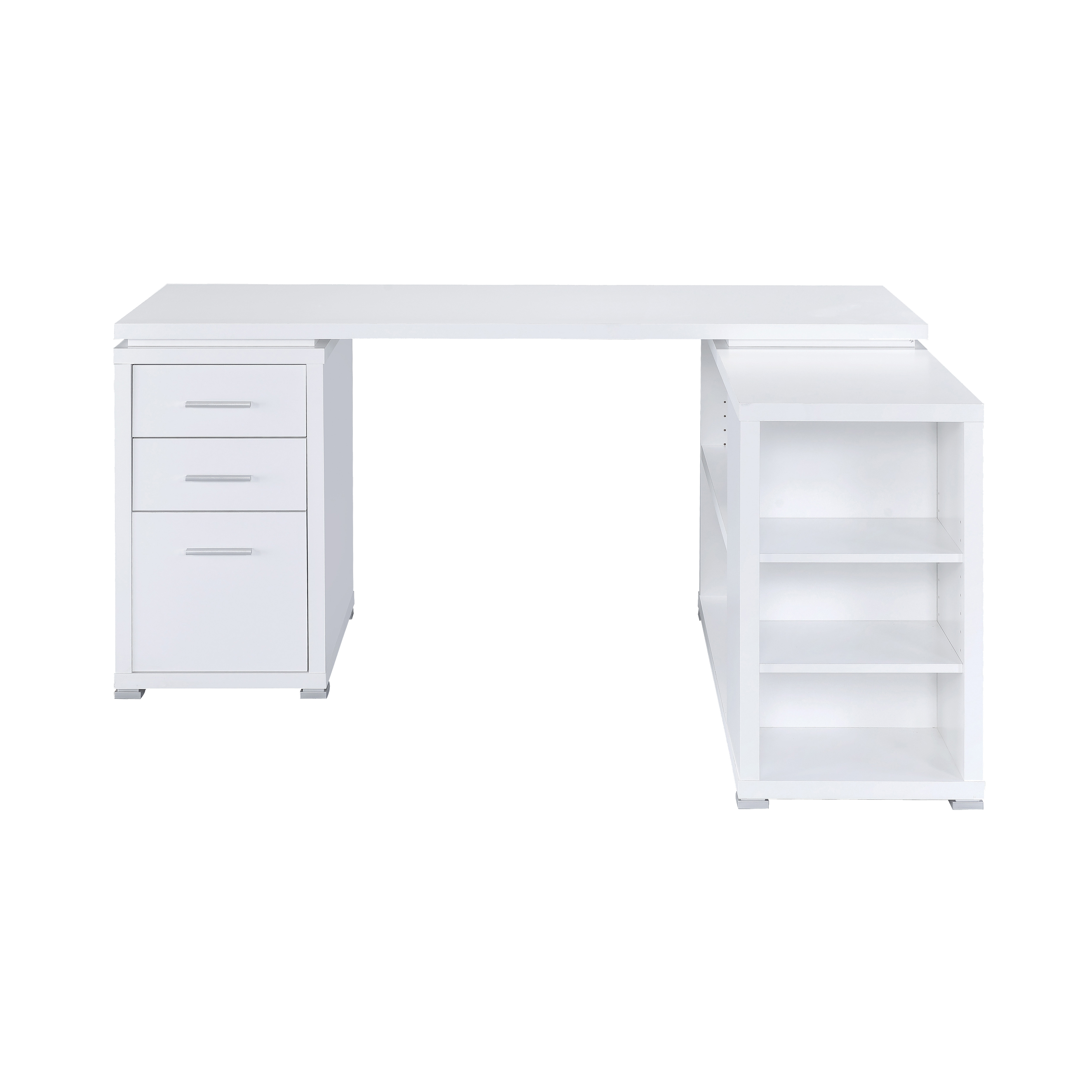 Contemporary L Shaped Office Desk With 3 Drawers And Shelves, White- Saltoro Sherpi