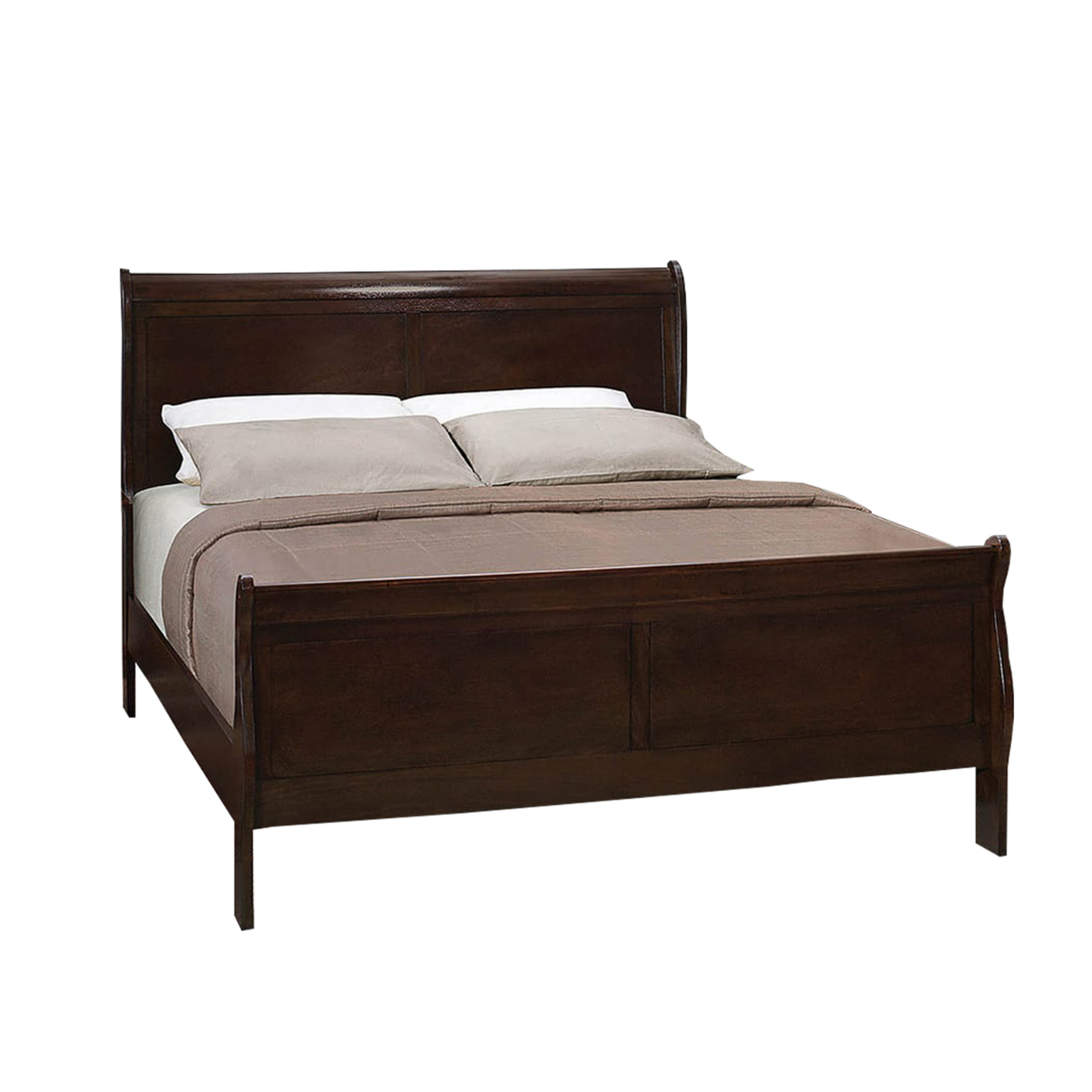 Wooden Eastern King Bed With Curved Panel Headboard, Brown- Saltoro Sherpi