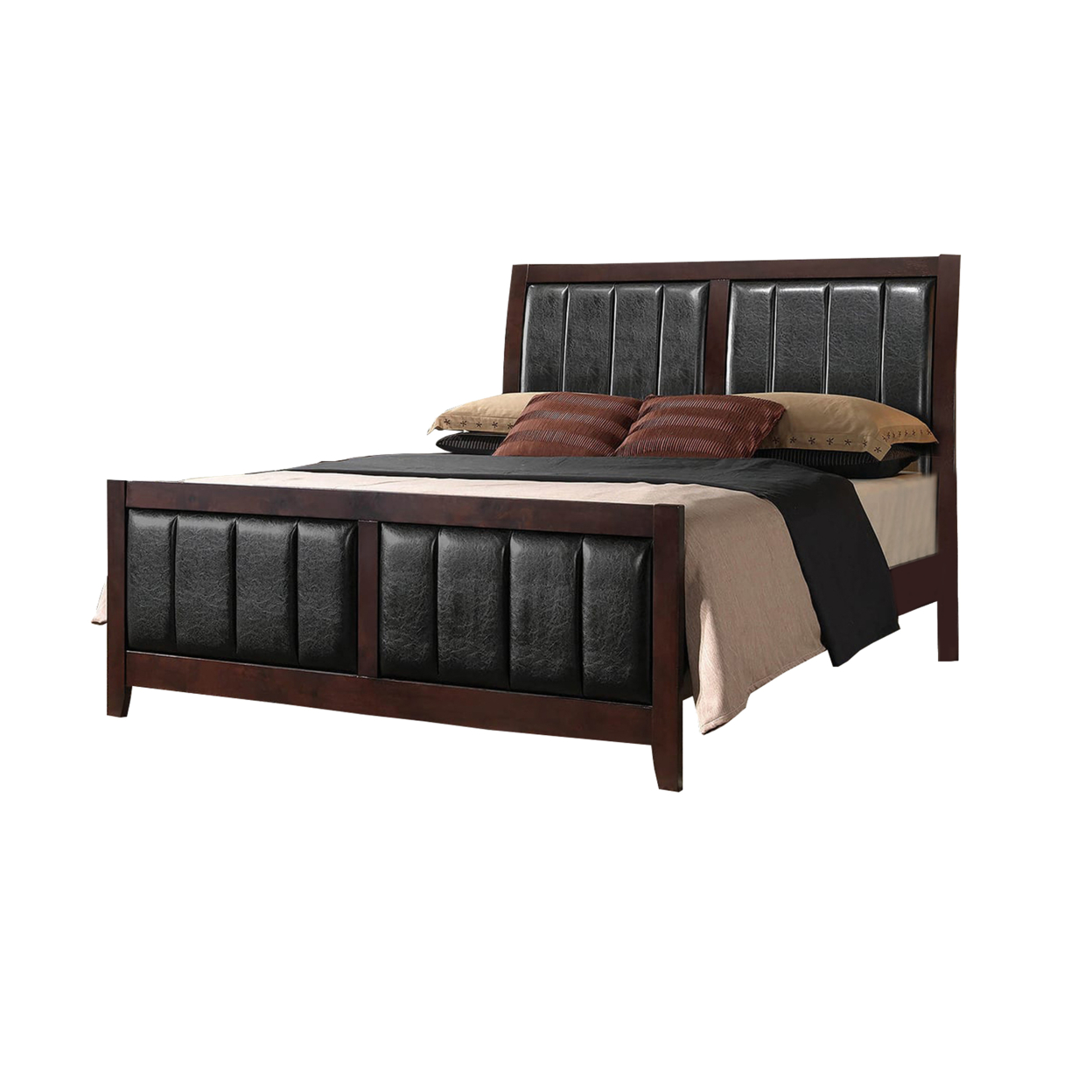 Leatherette Upholstered Wooden Eastern King Bed, Brown And Black- Saltoro Sherpi