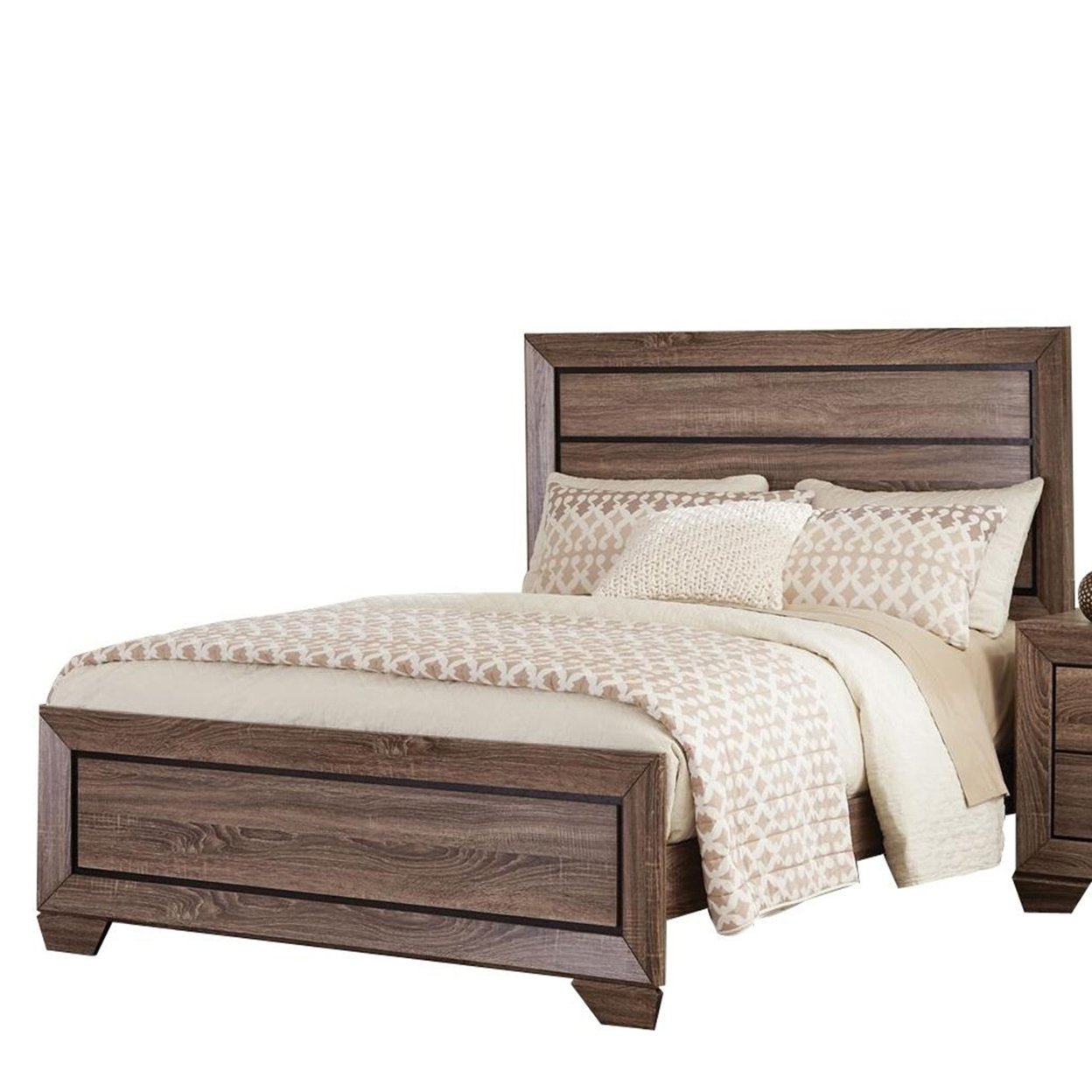 Transitional Style California King Bed With Plank Headboard, Taupe Brown- Saltoro Sherpi