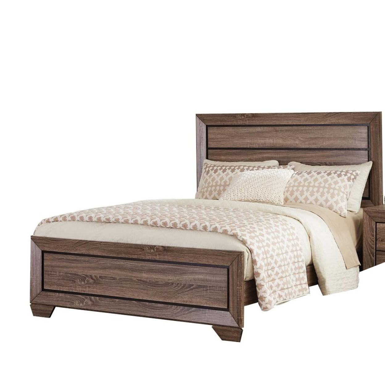Transitional Style Eastern King Bed With Plank Headboard, Taupe Brown- Saltoro Sherpi
