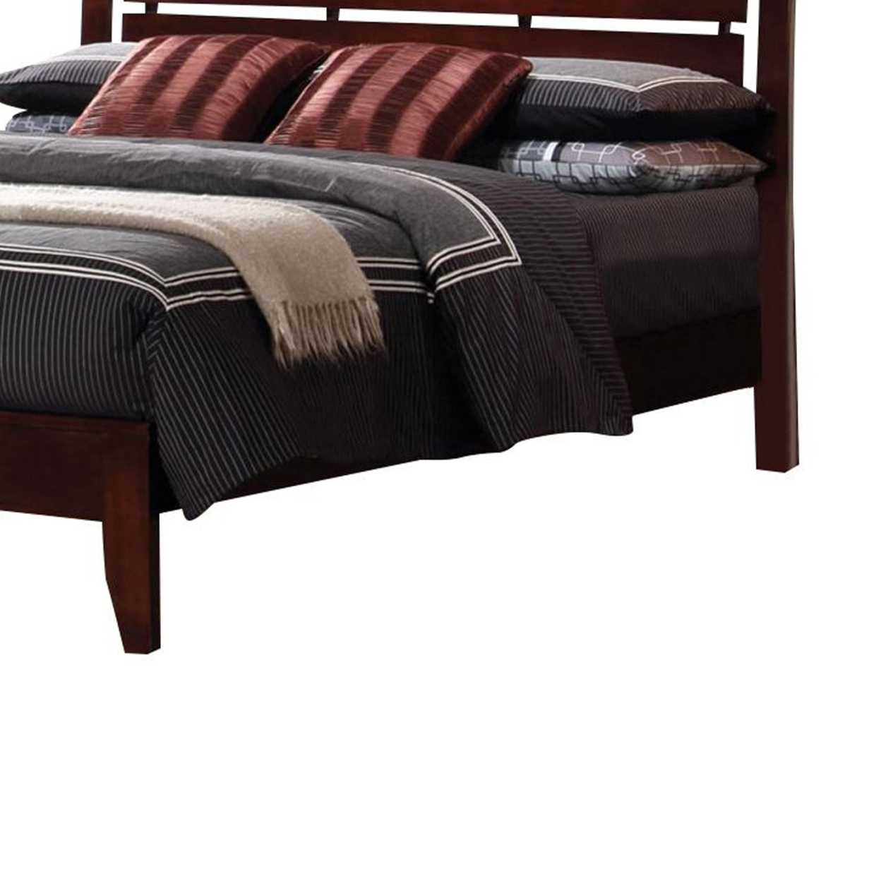 Transitional Eastern King Size Wooden Bed With Slatted Headboard, Brown- Saltoro Sherpi