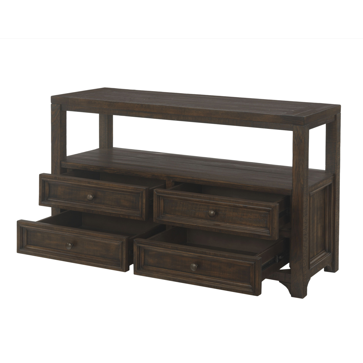 Rectangular Wooden Console Table With 4 Drawers And 1 Open Shelf, Brown- Saltoro Sherpi