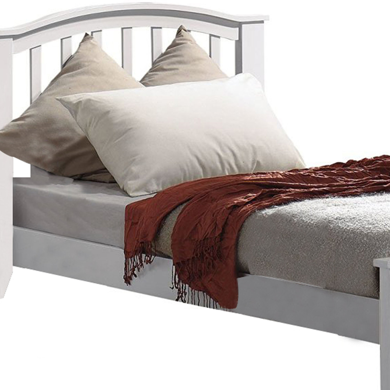 Mission Style Wooden Twin Bed With Arched Slatted Headboard And Footboard, White- Saltoro Sherpi