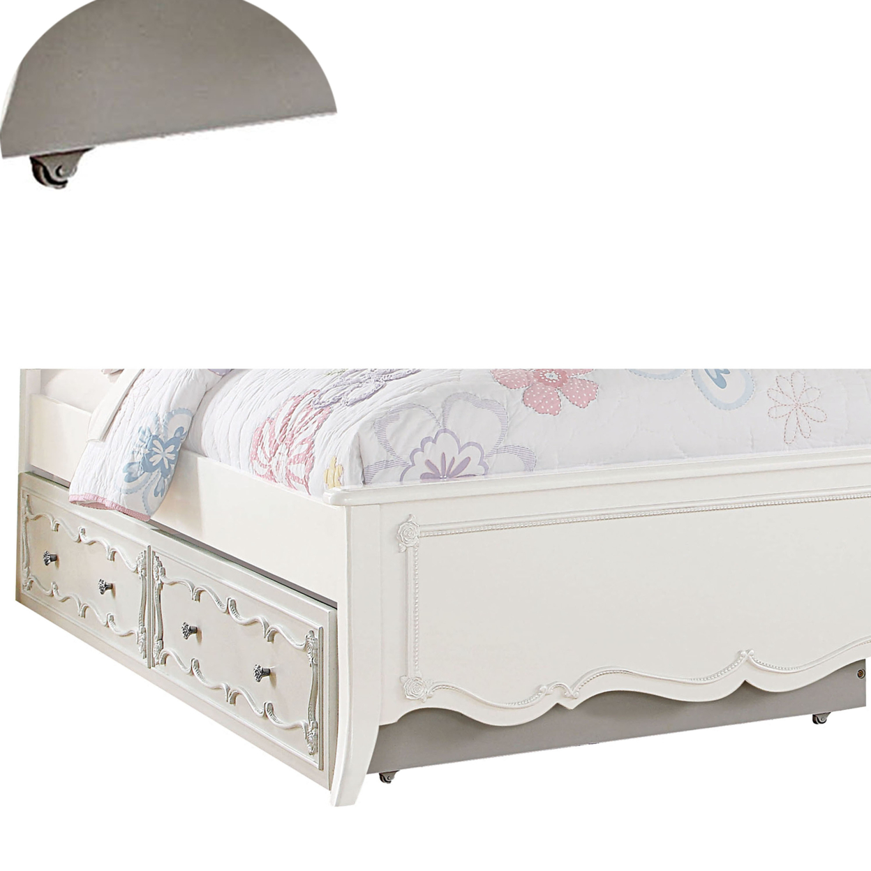 Twin Size Wooden Trundle With Round Knobs And Caster Wheels, White- Saltoro Sherpi