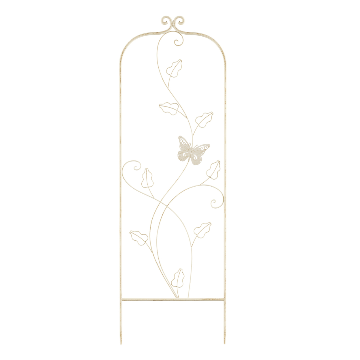 Garden Trellis-For Climbing Plants- 46-Inch White Decorative Leafy Vine & Butterfly Metal Panel-For Roses