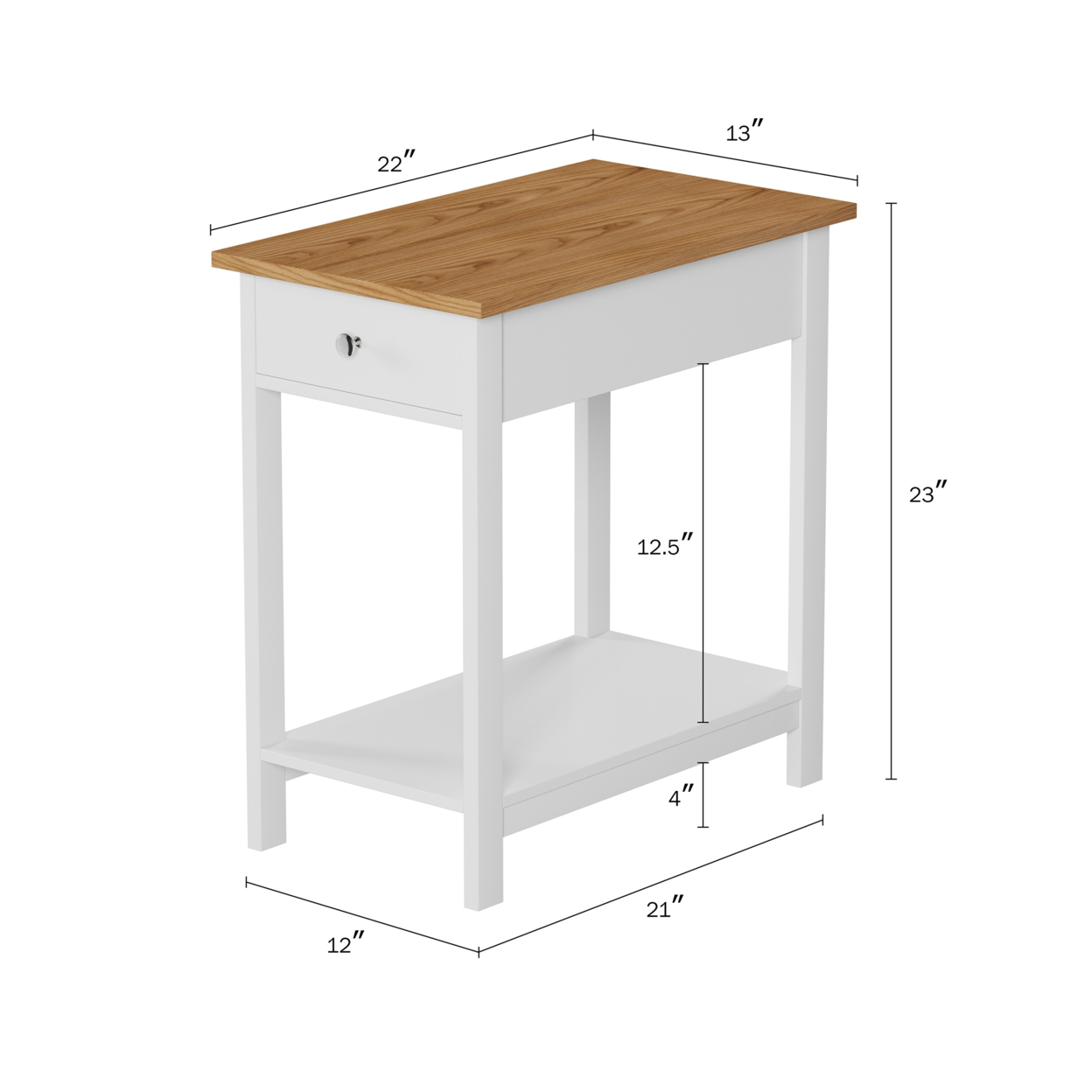 Side Table With Drawer- Narrow End Table With Storage Shelf- 2 Toned Wood Stand For Bedroom, Living Room & Entryway