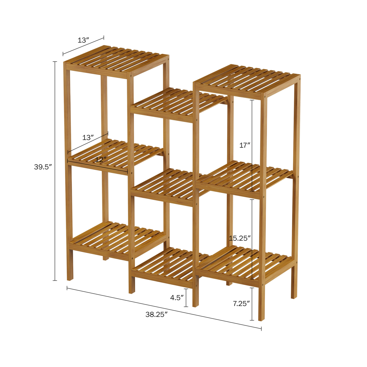 Multi-Level Plant Stand-Freestanding 9 Shelf Bamboo Storage Rack-Indoor/Outdoor Shelving Unit For Flowerpots, Planters, Shoes & Display